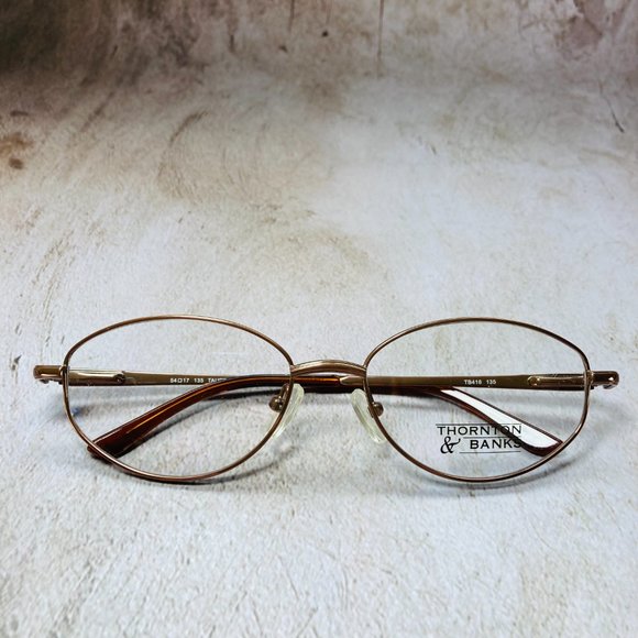 Thornton & Banks Oval Gold & Taupe Brown Eyeglasses Glasses Frames NWOT main image 6